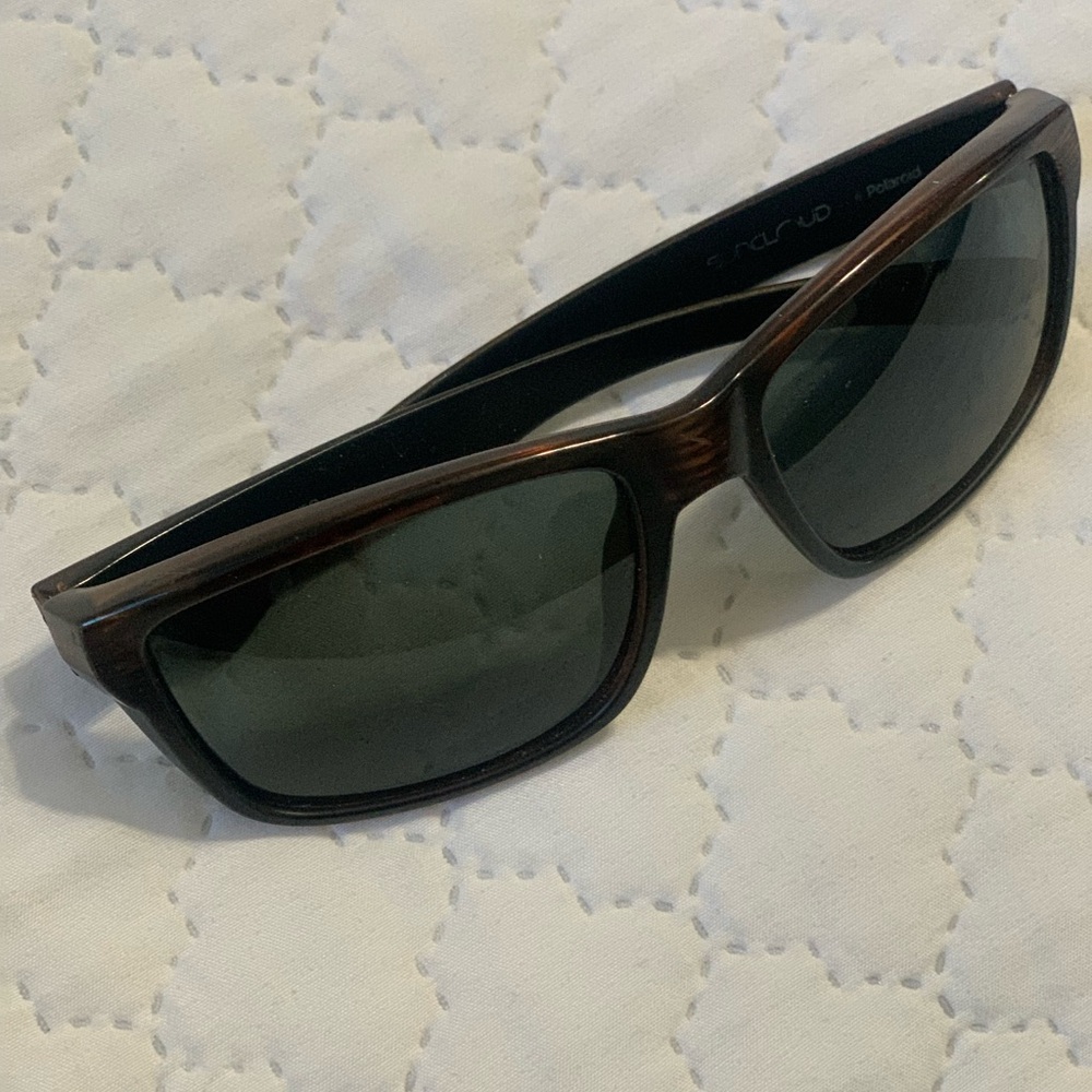 SUNCLOUD Black and Brown Woodgrain Polarized Sunglasses